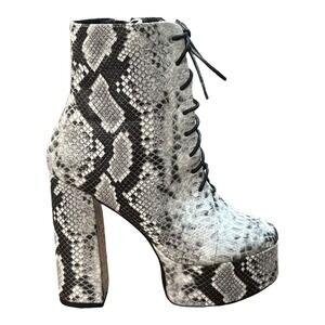 So Me Platform Combat Boots‎ Snakeskin Print Lace Up Block Heel Size 7.5